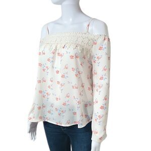 Crochet Floral Off Shoulder Flowy Chiffon Top